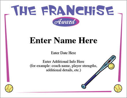 softball certificate