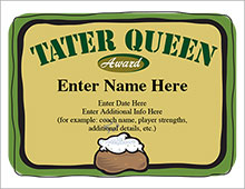 Softball Tater Queen Certificate