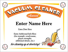 Vacuum Cleaner Baseball Award Certificate image