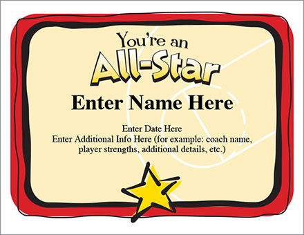 You're an All-Star Certificate