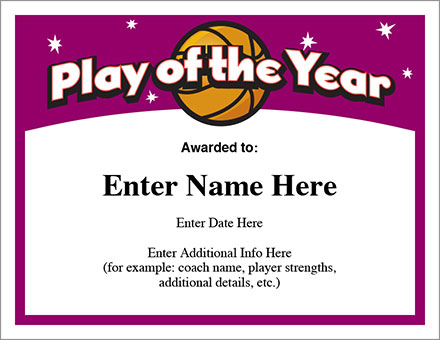 Play of the Year Certificate