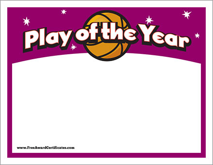 FREE Basketball play of the year certificate image