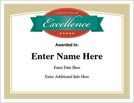 Certificate of Excellence template