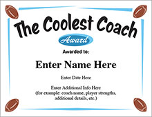Coolest Football coach award certificate image