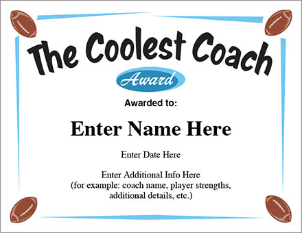 The Coolest Coach Football Certificate