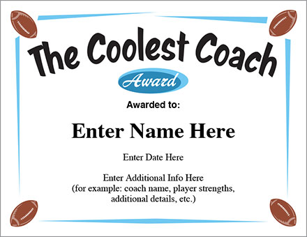The Coolest Coach Football Certificate | Award Template