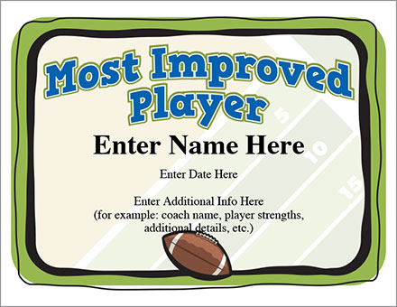 Most Improved Player Football Certificate