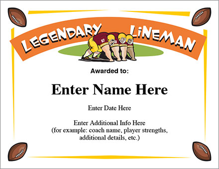 Legendary Lineman Certificate
