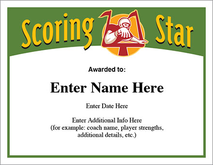 Scoring Star Football Certificate