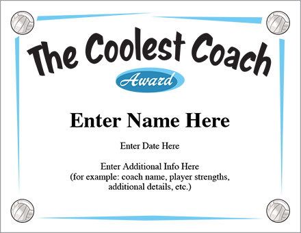 The Coolest Coach Volleyball Certificate
