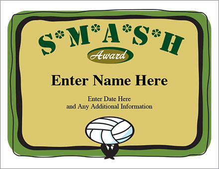 S*M*A*S*H Volleyball Certificate