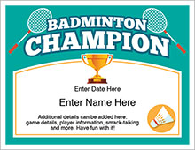badminton champion certificate