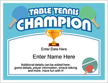 Table Tennis Champion certificate