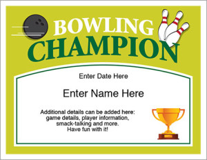 Bowling Champion Award Certificate - Free Award Certificates