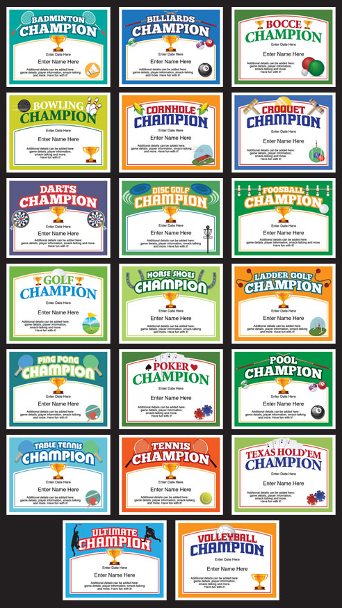 Champion award certificate grid.