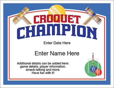 Croquet Champion award certificate