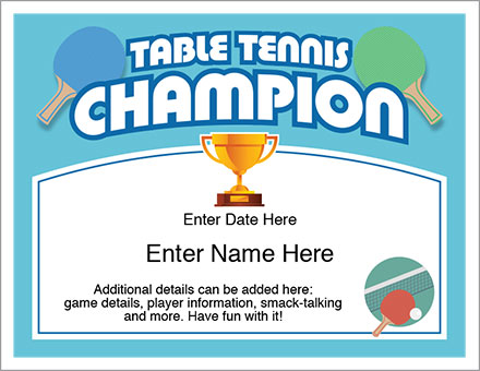 Table Tennis Champion Certificate Free Award Certificates