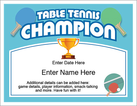 Table Tennis Award Certificate