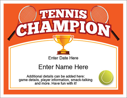 Tennis Champion certificate