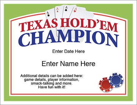 Texas Hold'em award certificate