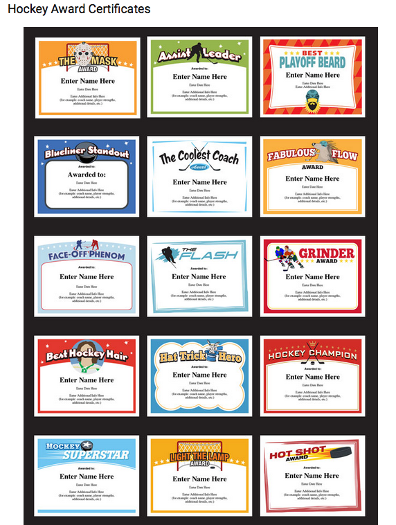 Hockey Certificates | Award Templates for Youth Hockey Coaches