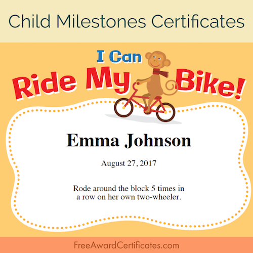 How To Teach Your Kid To Ride A Bike Free Award Certificates